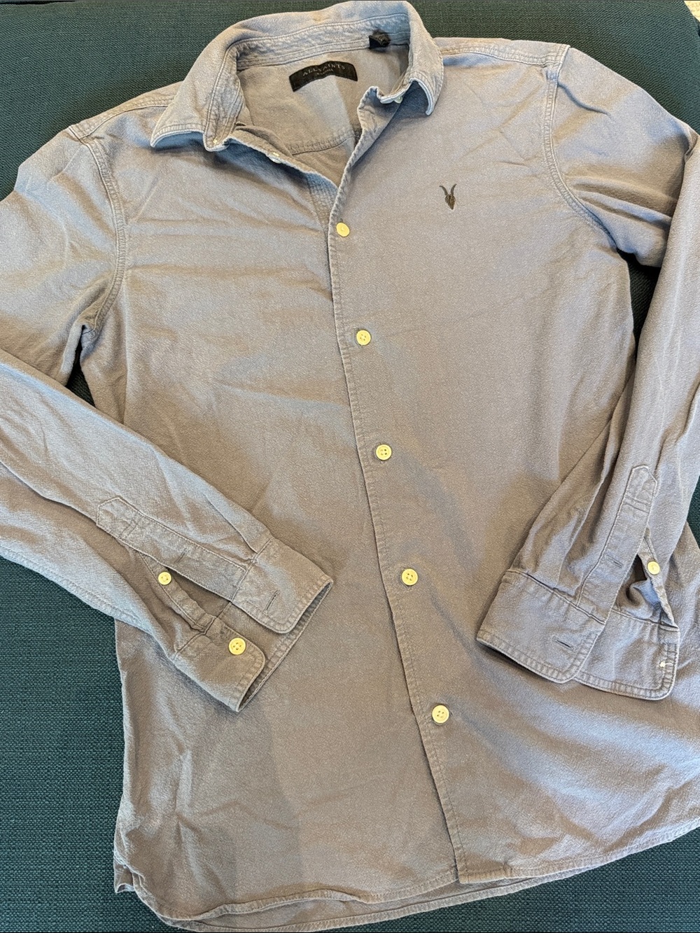 All saints Slate Blue Button-Up Shirt with Logo